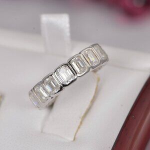 Certified Moissanite Emerald Cut Wedding Band Ring